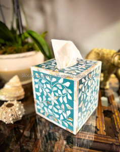 Caja de pañuelos hecha a mano con incrustaciones de nácar, soporte rectangular decorativo para baño, sala de estar, oficina, hotel - Product Image 5