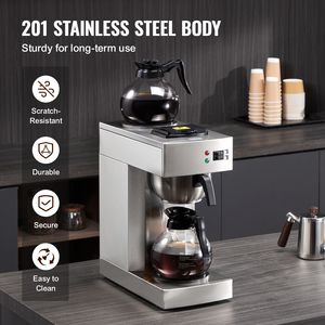 Macchina da Caffè Commerciale a Goccia da 12 Tazze con 2 Caraffe in Vetro e 2 Piastre Riscaldanti in Acciaio Inossidabile, Spina UK, per Hotel - Product Image 5