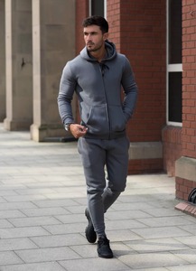 Conjunto Deportivo Gris para Hombre con Capucha, Sudadera con Cierre y Pantalones, Transpirable, de Poliéster, para Otoño, Estilo Casual - Product Image 3