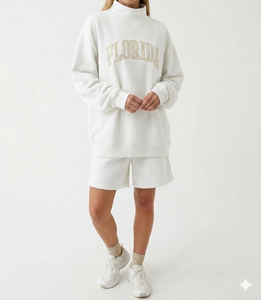 Womens Mockneck With Shorts <b>Set</b> Long Sleeve Two Piece Matching Outfit Casual Everyday Fashion - Product Image 2