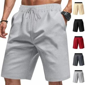 Shorts Bermuda pour homme, couleur rouge unie, taille à cordon, séchage rapide, tissu tricoté, shorts de sport décontractés avec poches - Product Image 2