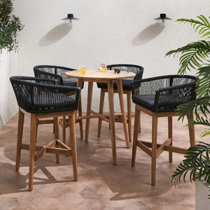 Sillas Altas con Barra de Cuerda y Estructura de Madera de Teca, Diseño Minimalista para Comedor y Decoración de Muebles de Bar en el Hogar - Product Image 6