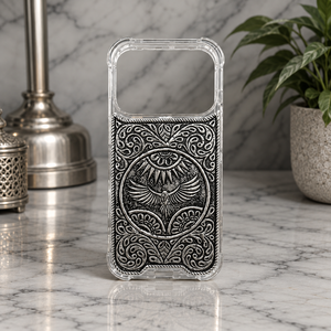 Coque de téléphone portable gravée en argent sterling 925 de qualité supérieure avec motif d'aigle - Product Image 1