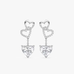 2.8CTW Heart & Round Lab Grown <b>Diamond</b> Chain <b>Dangle</b> Drop <b>Earrings</b> with Multiple Stones in 10/14/18KT Gold Trendy Design - Product Image 3