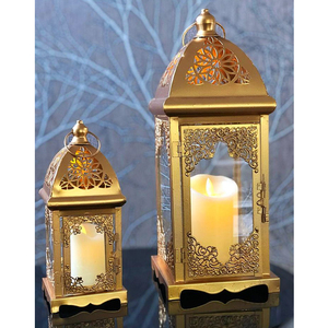 Top Selling 2-Piece <b>Gold</b> Finished Candle Holder <b>Lantern</b> for Indoor & Outdoor Christmas Home Decoration Wholesale Price in India - Product Image 1