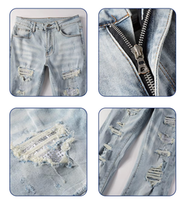 Jeans de Verano con Logotipo Personalizado, Estilo Vintage, Casual, Lavados, con Cierre, para Hombre, Corte Slim Fit, Rectos - Product Image 2