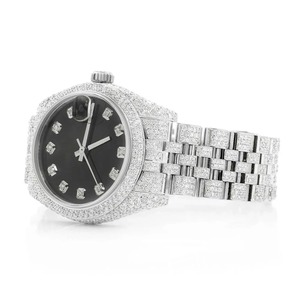 Montre de luxe simple pour homme, cadran noir personnalisé, diamants moissanite, acier inoxydable, entièrement plaqué blanc - Product Image 3