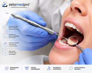 เครื่องมือขูดหินปูนพรีเมียม Dental 128 Scaler แบบสองด้านและแบบด้านเดียว ทำจากสแตนเลสสตีล สำหรับการรักษาโรคปริทันต์ OEM Zetomed Pro - Product Image 3