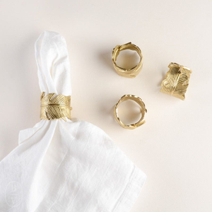 Gold Feather Napkin Rings Bulk Metal Textured Leaf Napkin Holder Rings Set for Vintage Wedding Banquet Elegant <b>Table</b> Decoration - Product Image 1