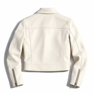 Women’s Premium <b>White</b> Leather <b>Jacket</b> Custom Embroidered Patch Cropped Fashion <b>Biker</b> <b>Jacket</b> OEM ODM Manufacturer - Product Image 5