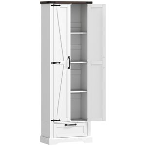 Armadio Dispensa Moderno Bianco da 180 cm con Ripiani Regolabili, Ante Scorrevoli e Cassetto per Sala da Pranzo e Cucina, Pannello in Compensato - Product Image 1