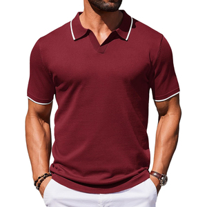 Nouvelle chemise en soie glacée pour homme, à manches courtes, respirante, tricotée compressée, avec fermeture éclair, de haute qualité, tendance, col contrastant, décontractée - Product Image 1