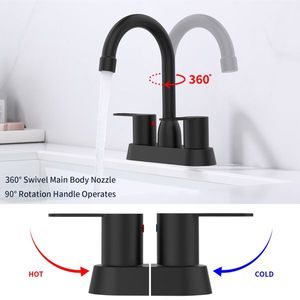 Rubinetto Moderno Nero Opaco a 2 Maniglie per Lavabo Bagno RV con Foro Singolo - Product Image 3