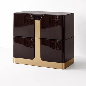 Mahogany Nightstand <b>Walnut</b> Veneer Brass Accent Modern Design Bedroom Home Hotel Furniture Wooden Bedside <b>Table</b> - Product Image 1