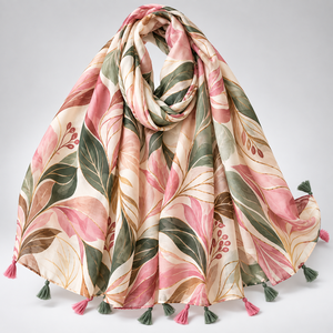 <b>Floral</b> Print Chiffon Shawl <b>Scarf</b> for Women Long Lightweight Tassel Edge All Seasons Daily Wear - Product Image 1