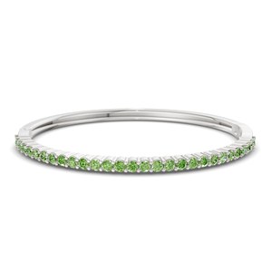 Bracelet jonc ouvrable en or blanc 14 carats avec diamant de laboratoire vert océan rond (1 carat) Tw. Bracelets et joncs en diamants de luxe - Product Image 1