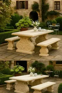 Sillas de Comedor de Exterior Contemporáneas de Mármol Tallado a Mano de Lujo para Jardín, Patio, Villa, Lago, Hotel y Restaurante - Product Image 3