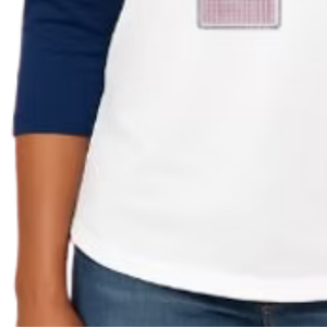 เสื้อยืดเบสบอลโลโก้ทรงกลมสีขาวและกรมท่าสำหรับผู้หญิง แขนสามส่วนแบบแร็กแลน เสื้อผ้าลำลองสไตล์ไลฟ์สไตล์ - Product Image 4