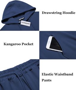 Breathable Cotton Blend Tracksuit Men Summer Gym Wear Set Slim Fit Jogger <b>Hoodie</b> Plain Color Two Piece 350GSM - Product Image 2