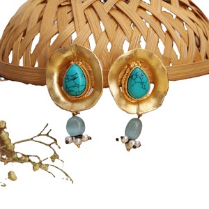 Pendientes Colgantes de Piedra Turquesa Oxidada Plateada con Engaste de Bisel, Estilo Boho, para Mujer, Venta al por Mayor, Proveedor Mayorista - Product Image 3