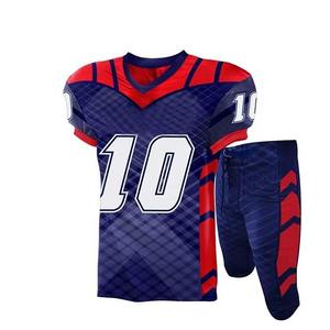 Ensemble de maillots de football américain sublimés personnalisés pour hommes, col en V, manches courtes, 100% polyester, uniforme respirant, bleu - Product Image 5