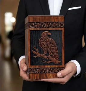 Hand-Carved Wooden Eagle Pet Urn <b>Box</b> <b>Memorial</b> Keepsake for Ashes Eco-Friendly Durable Cremation Urn - Product Image 2