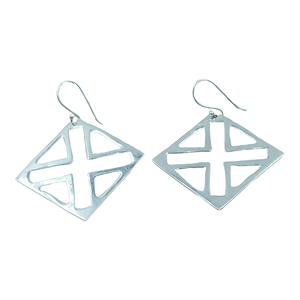 Pendientes colgantes de plata de ley 925 con forma de diamante geométrico, hechos a mano, minimalistas, para mujer, joyería de moda. - Product Image 1