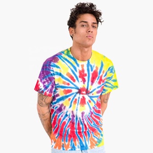 T-shirt tie-dye pour homme, design personnalisé, logo sur le devant, motif uni, manches courtes, 100% coton, épaules tombantes. - Product Image 3