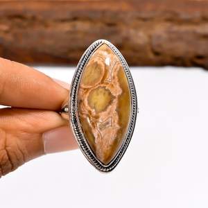Natural Ocean Jasper Marquise Shape <b>Adjustable</b> <b>Ring</b> 925 Sterling Silver Bohemian Style Handmade Jewelry Gift For Her - Product Image 4