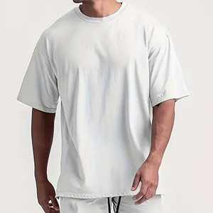 Camiseta Casual de Manga Corta para Hombre, Oversize, Blanca, 100% Algodón, Cuello Redondo, Logotipo Frontal, Transpirable, Color Sólido, Tejido de Punto Jersey - Product Image 1