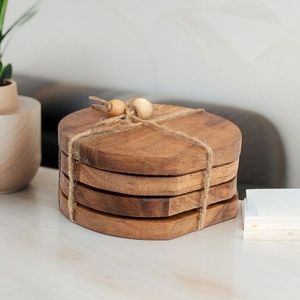 Stylish Handmade Wooden Coasters Set With Creative Design For Gift Purpose And <b>Table</b> <b>Protection</b> In Dining And Kitchen - Product Image 1