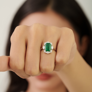 New Luxury Gemstone Zambian Emerald & Diamond 18K Real White Gold <b>Statement</b> <b>Ring</b> High End Customized Wedding Jewelry - Product Image 2