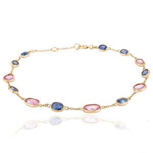 18K White Gold Oval Multi Sapphire Diamond Tennis <b>Bracelet</b>-IGI Certified Minimal <b>Stacking</b> - Product Image 2
