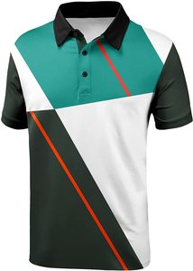 Polo à manches courtes pour homme, coupe classique, séchage rapide, style décontracté, imprimé par sublimation, tissu polyester, motifs géométriques et blocs de couleur. - Product Image 5