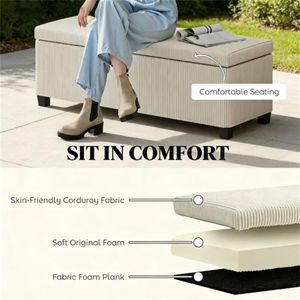 Sgabello da Comodino Beige con Spazio di Archiviazione, Pratici Pouf e Sgabelli - Product Image 2