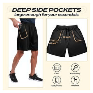 Shorts de sport pour homme, noirs, à séchage rapide, avec poches, légers, respirants, pour le basketball, la course à pied, la gym, vêtements de sport décontractés - Product Image 3