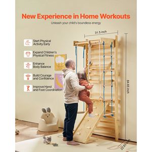Structure d'escalade murale 8-en-1 en bois massif, 15 niveaux, pour intérieur, avec échelle murale 220LBS et 15 barres de traction murales - Product Image 5