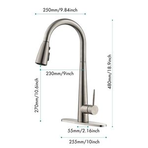 Rubinetto da cucina ad arco alto monocomando con doccetta estraibile, finitura nichel spazzolato, in ottone, per uso commerciale e cucine di centri commerciali - Product Image 3