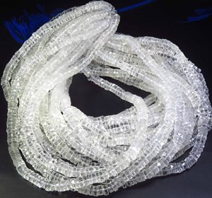 Natural Clear Crystal Rondelle & Heishi Shape Gemstone Beads 6.5mm High Quality Faceted 16" Strand Polished Center Drilled DIY - Product Image 4