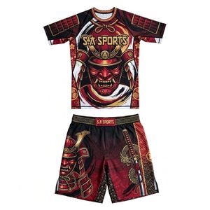 ชุดรัดกล้ามเนื้อสำหรับฝึกซ้อมกีฬา MMA ลายวัฒนธรรมนักรบซามูไรสีแดง พร้อมสายรัดเอวซิลิโคนกันลื่น ชุดออกกำลังกายระดับมืออาชีพ - Product Image 1