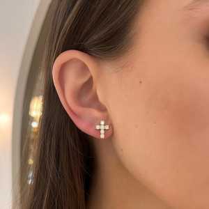 Cross Stud <b>Earrings</b> 1Ct 14k Solid Gold Modern Dainty Prong Set Push Back Round Lab Grown Diamond Everyday Fine Jewelry Wholesale - Product Image 6