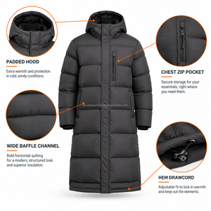 Men Long Puffer <b>Coat</b> with High Collar Zip Chin Guard Quilted Winter Jacket Warm Insulated Outdoor Clothing OEM Production - Product Image 6