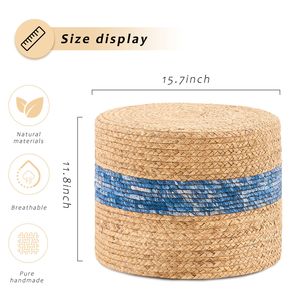 Pouf in Giacinto d'Acqua Blu Naturale Fatto a Mano, Design Moderno Convertibile, Poggiapiedi Intrecciato per Arredamento Casa e Seduta per Hotel - Product Image 2