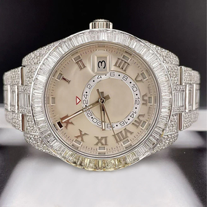 Round and Baguette Fancy <b>Watch</b> Iced Out Hip Hop <b>Sterling</b> <b>Silver</b> Men's <b>watch</b> Moissanite Diamond party Wear <b>Watch</b> - Product Image 5
