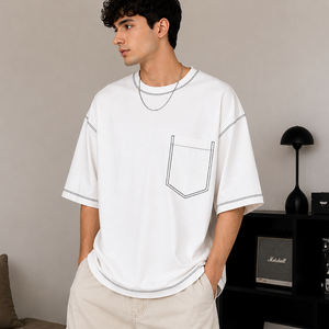Camiseta Personalizada Extra Grande con Costuras en Contraste para Hombre y Mujer, Algodón Grueso de 240-260 GSM, Estilo Urbano, con Bolsillo, Unisex, OEM, ODM - Product Image 5