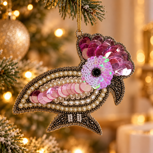 Décoration de Noël artisanale moderne en soie brodée de perles et de sequins Zari, design personnalisable, tissu multicolore drapé - Product Image 3