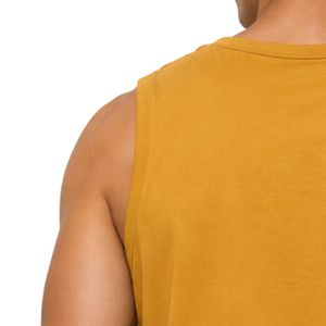 Mustard <b>Yellow</b> Sleeveless Tank <b>Top</b> With Minimal Logo Print Design Men Custom Cotton <b>Vest</b> Round Neck Summer Casual Streetwear - Product Image 6
