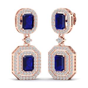 REYES - Pendientes de Oro Sólido de 14K con Diseño Clásico, Diamantes en Forma de Gota, Corte Esmeralda, 4.24 Quilates, Zafiro Azul, Joyería para Fiestas - Product Image 1