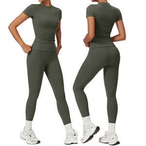 Ensemble de yoga pour femmes à la mode, respirant, à carreaux, 2 pièces, taille haute, vêtements de sport pour la remise en forme - Product Image 1