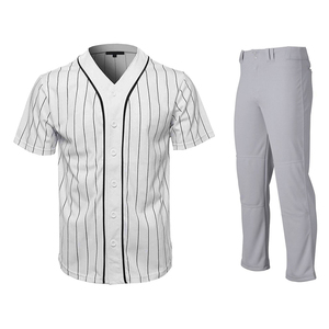 Ensemble de maillots de baseball unisexe en gros, couleur personnalisée, manches courtes, col en V, bordure rouge, pantalon gris, coupe régulière, séchage rapide, respirant - Product Image 1